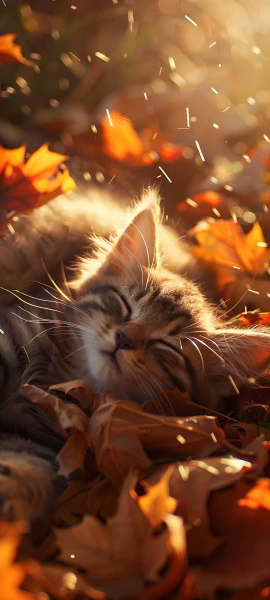 cozy seasons wallpaper — animal focus, cat, animal, autumn leaves (free 4K phone download)