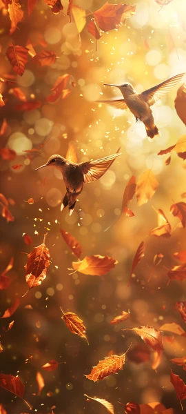 serene seasons wallpaper — bird, leaf, autumn leaves, flying (free 4K phone download)