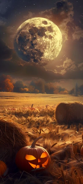 serene seasons wallpaper — moon, sky, pumpkin, jack-o'-lantern (free 4K phone download)