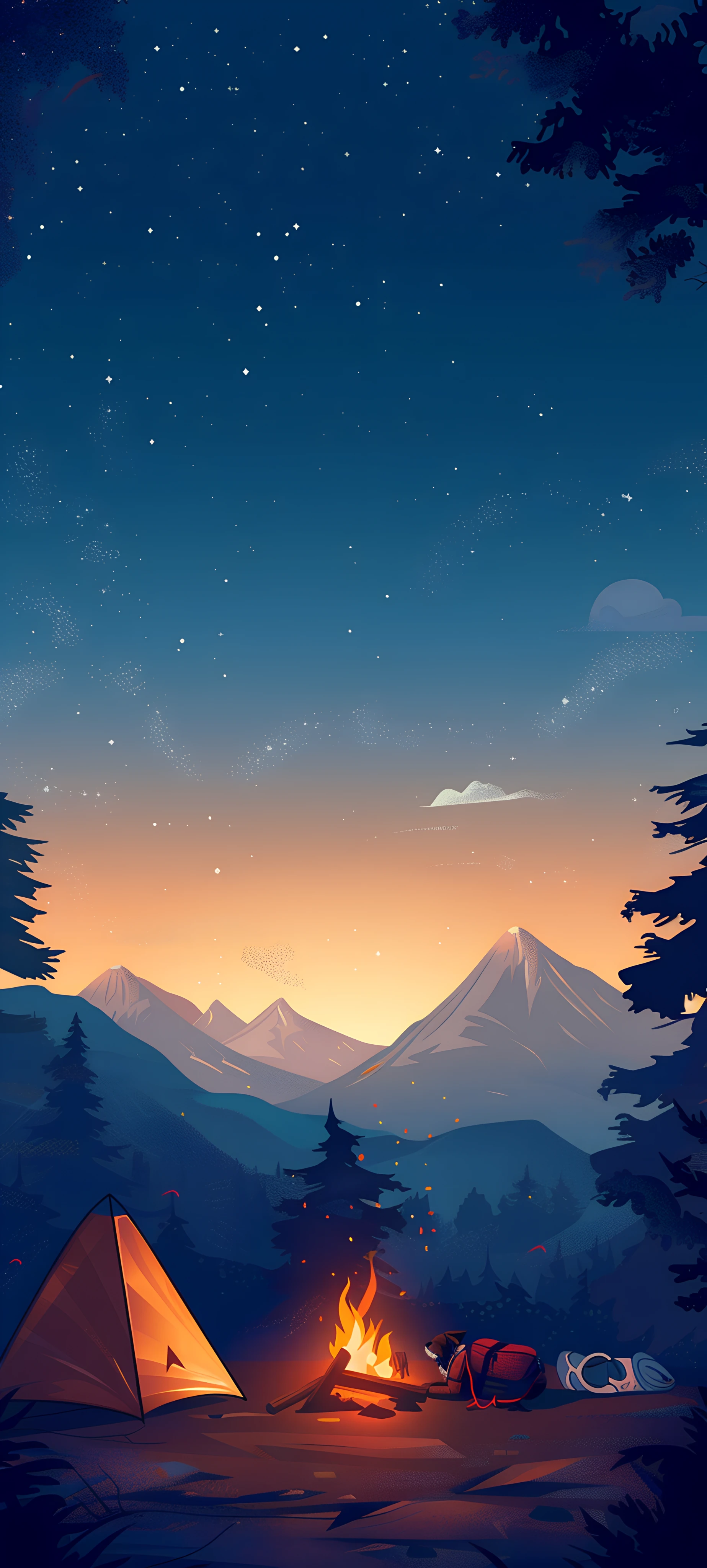 serene anime boy wallpaper — campfire, sky, star (sky), tent (free 4K phone download)