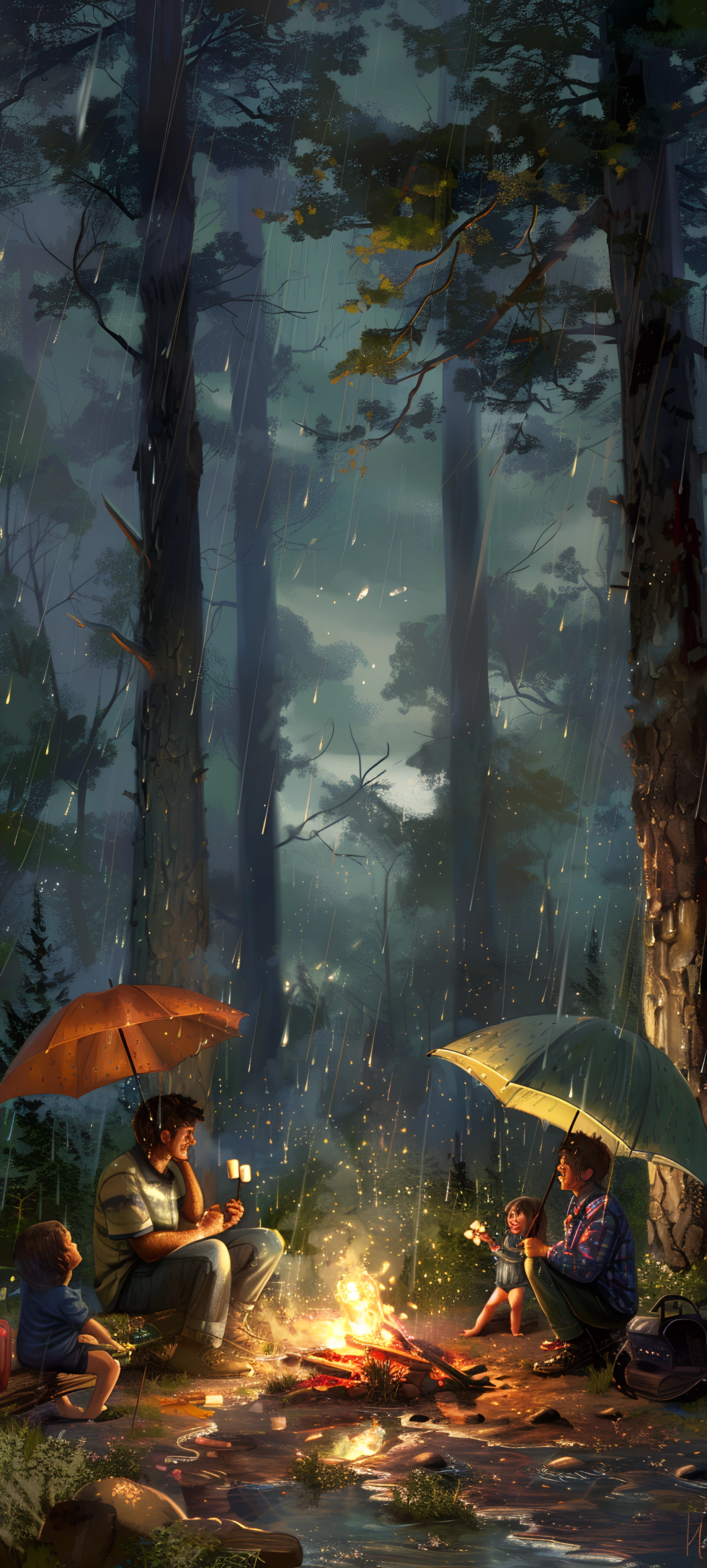 cozy anime girl wallpaper — umbrella, tree, rain, nature (free 4K phone download)