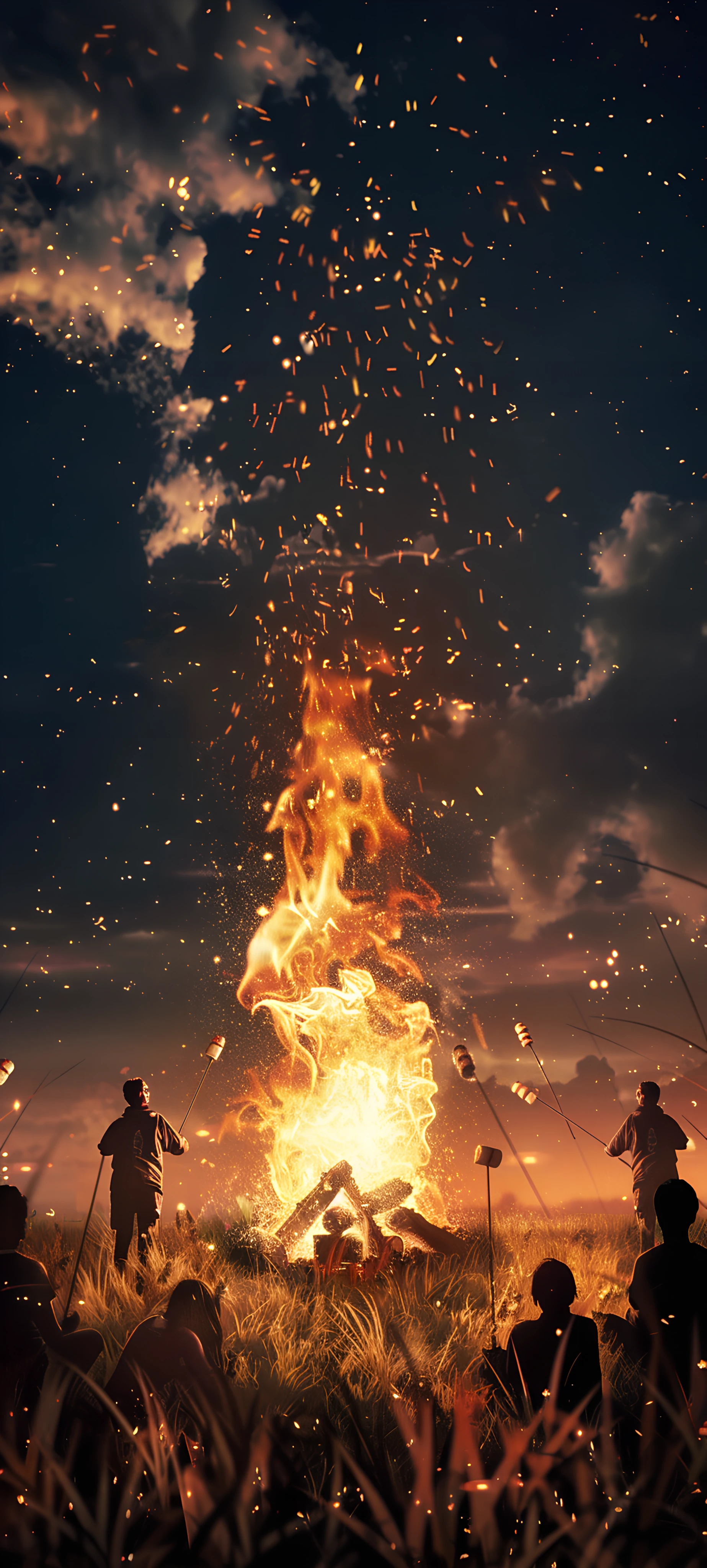 epic seasons wallpaper — fire, sky, grass, instrument (free 4K phone download)