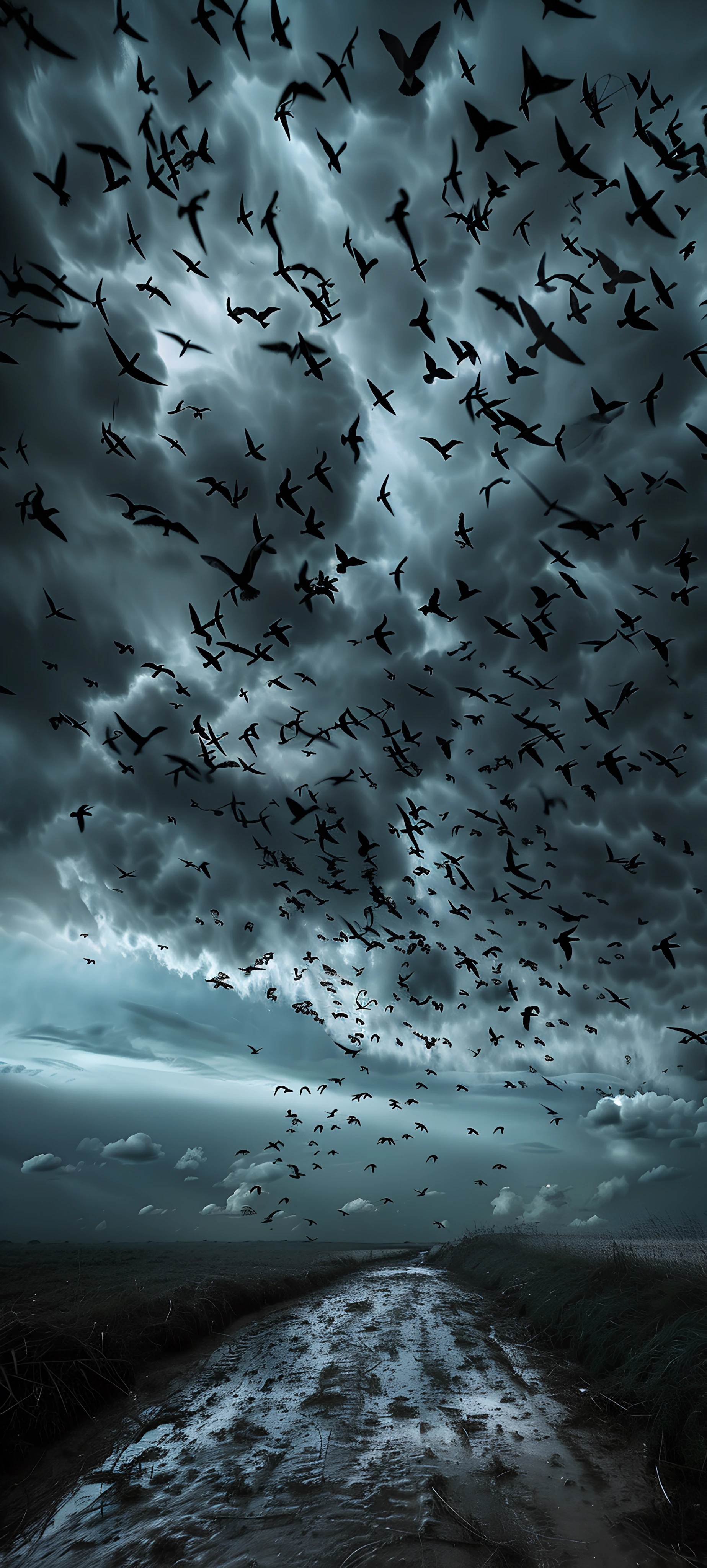 gothic seasons wallpaper — bird, scenery, cloud, flock (free 4K phone download)