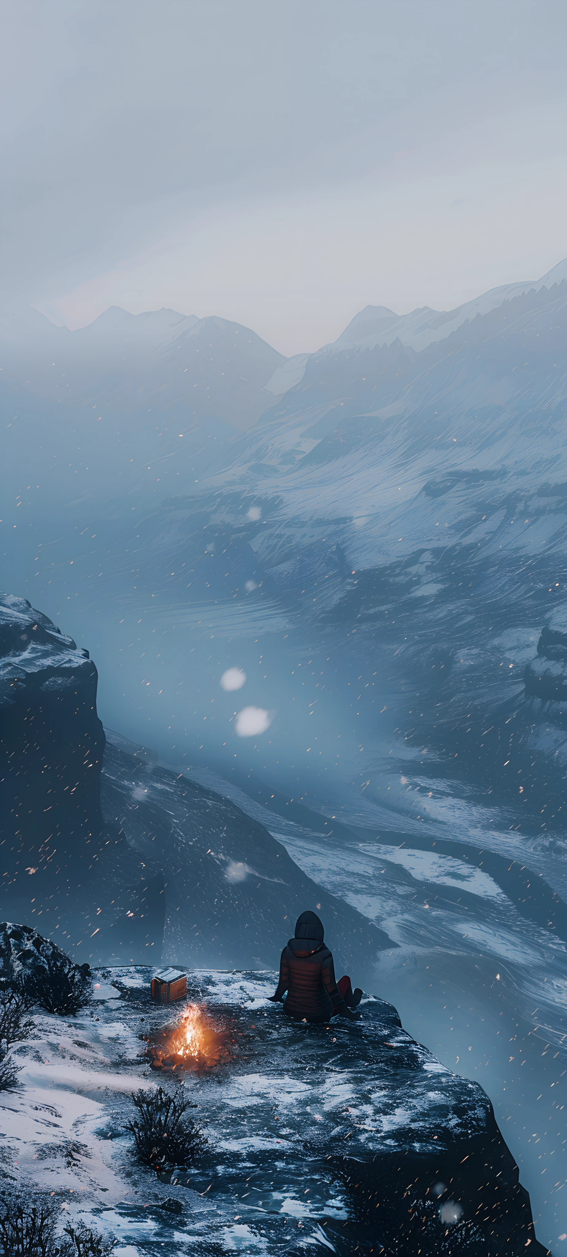 serene anime girl wallpaper — snow, scenery, mountain (free 4K phone download)