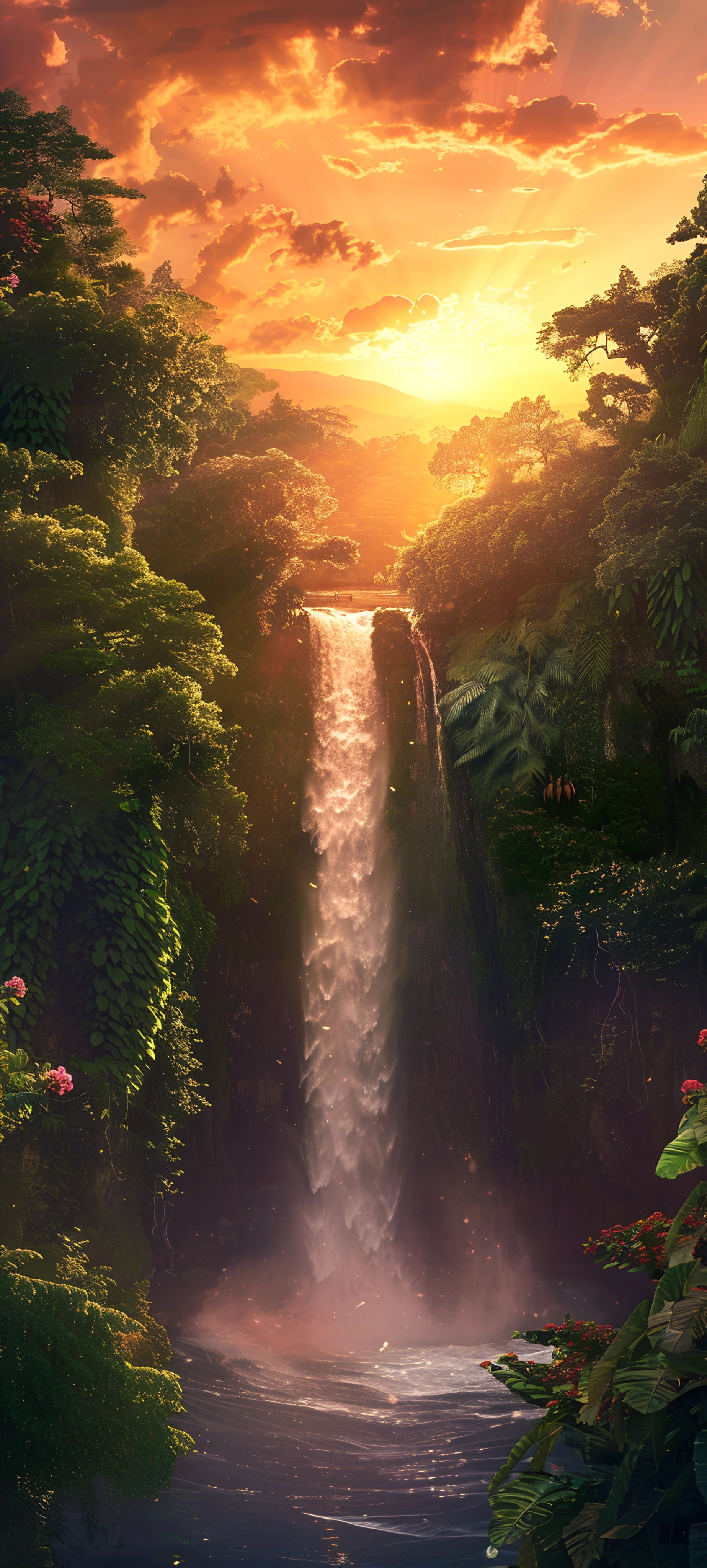 serene seasons wallpaper — scenery, waterfall, water, cloud (free 4K phone download)