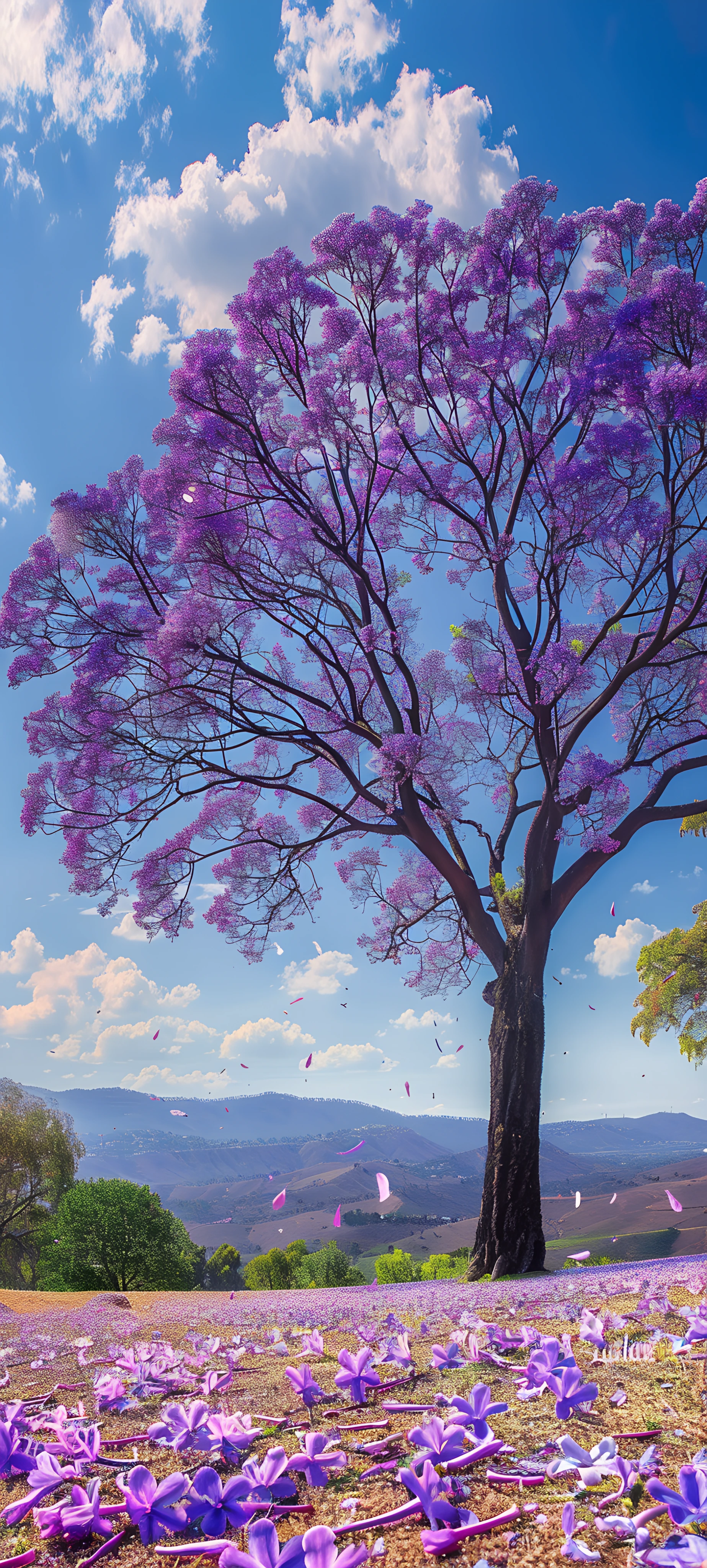 painterly seasons wallpaper — scenery, tree, sky, cloud (free 4K phone download)
