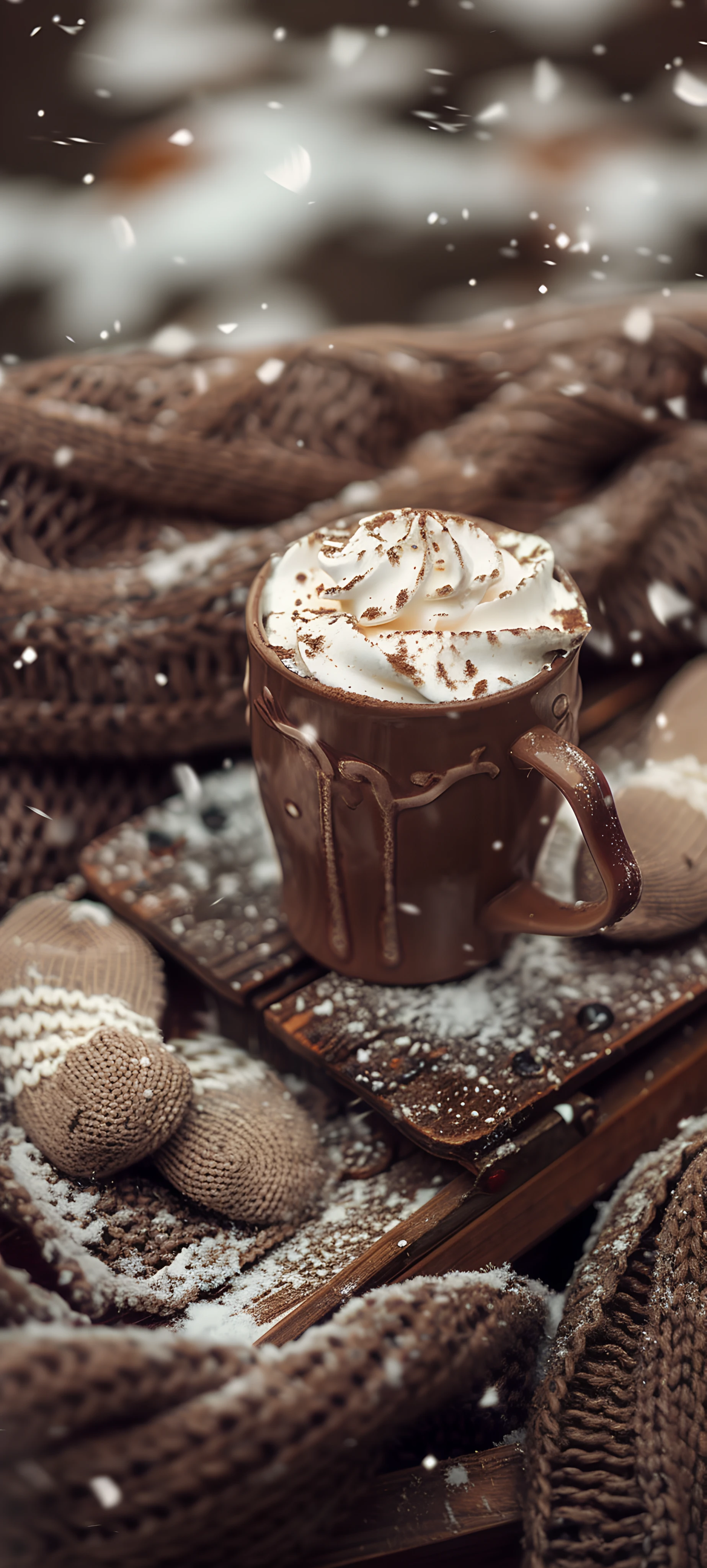 cozy seasons wallpaper — snow, food, food focus, snowing (free 4K phone download)