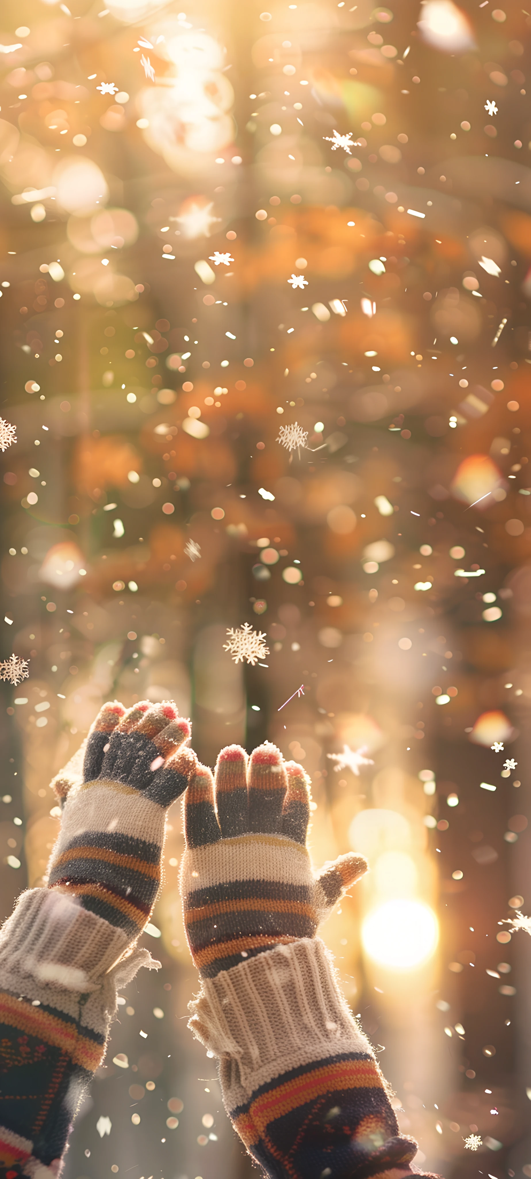 cozy seasons wallpaper — gloves, fingerless gloves, snowing, snowflakes (free 4K phone download)