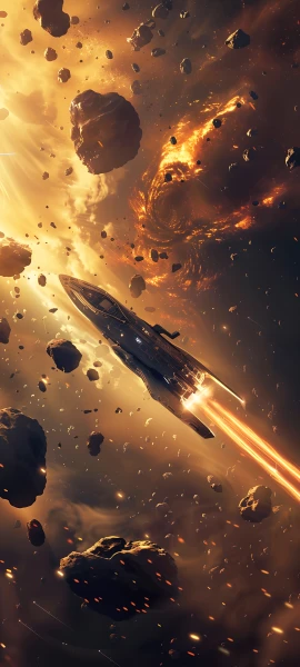 epic space wallpaper — explosion, debris, aircraft, fire (free 4K phone download)