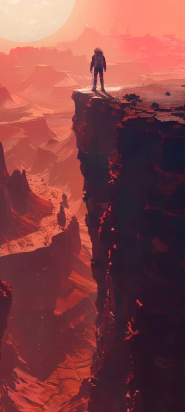 futuristic anime boy wallpaper — scenery, mountain, orange theme (free 4K phone download)