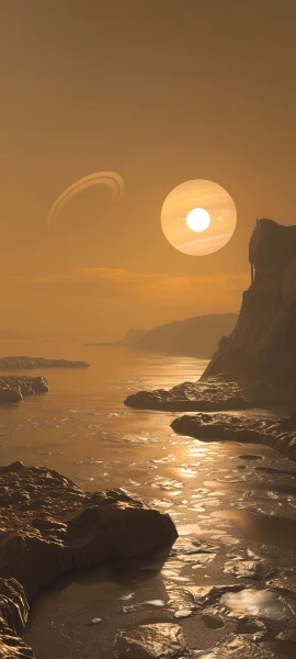 serene space wallpaper — scenery, moon, rock, sun (free 4K phone download)