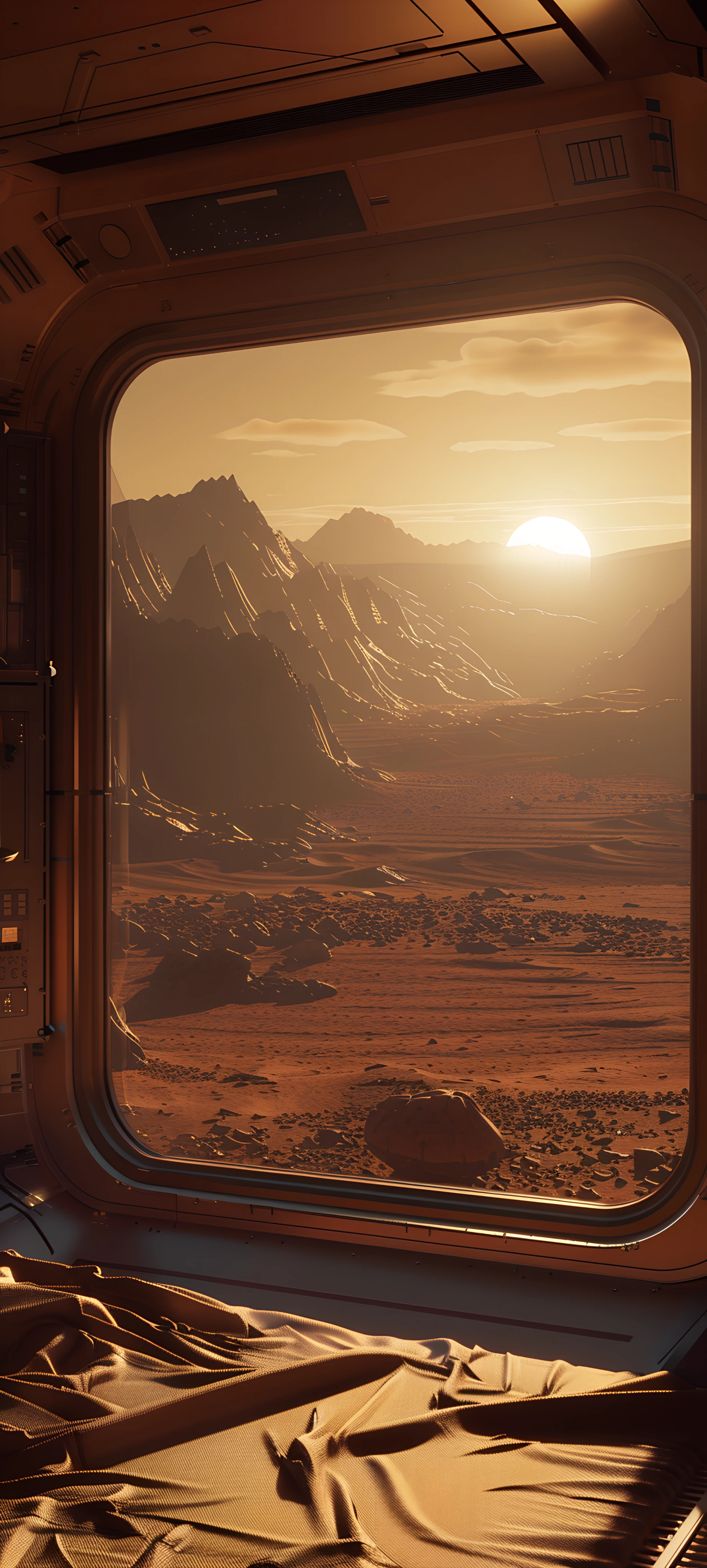 futuristic space wallpaper — scenery, sun, mountain, sunset (free 4K phone download)