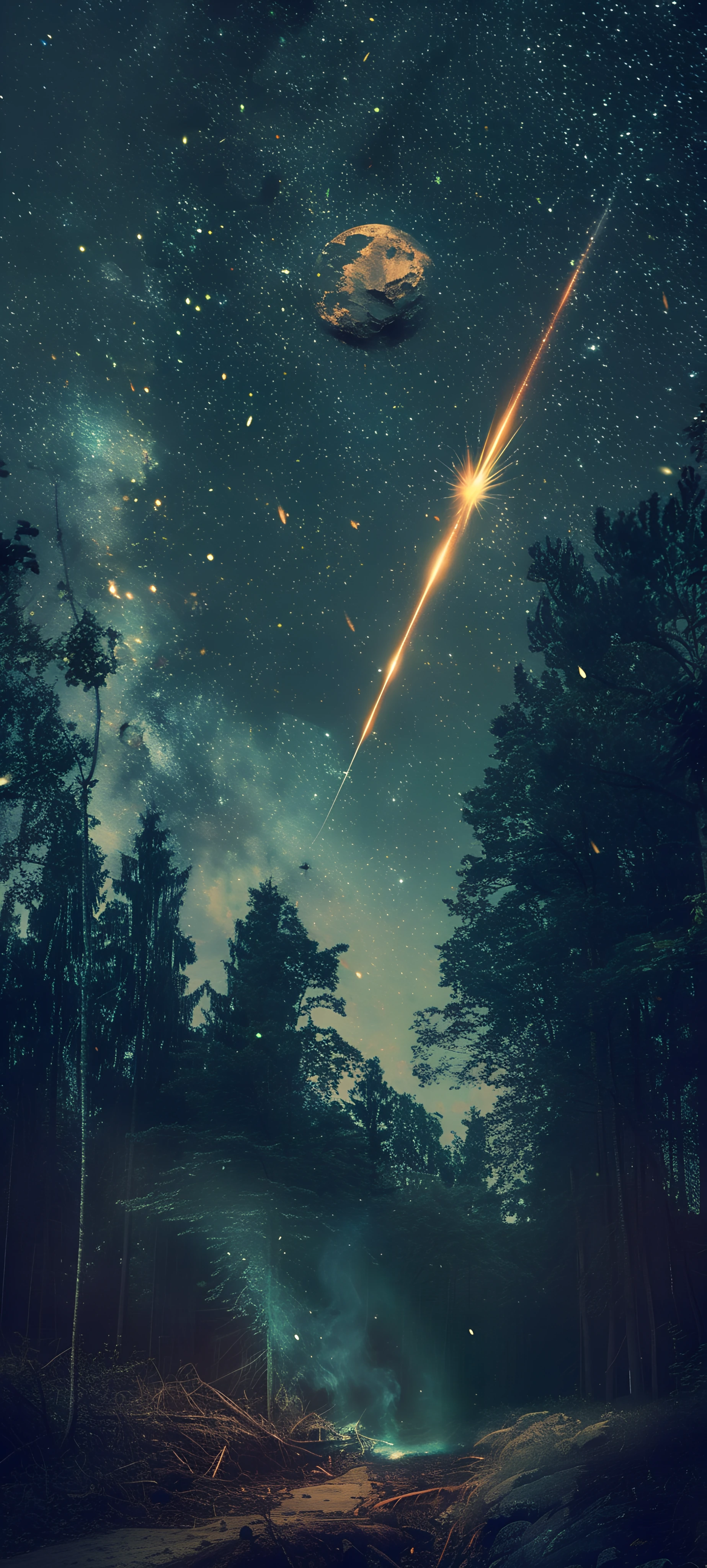 magical space wallpaper — star (sky), sky, scenery, tree (free 4K phone download)