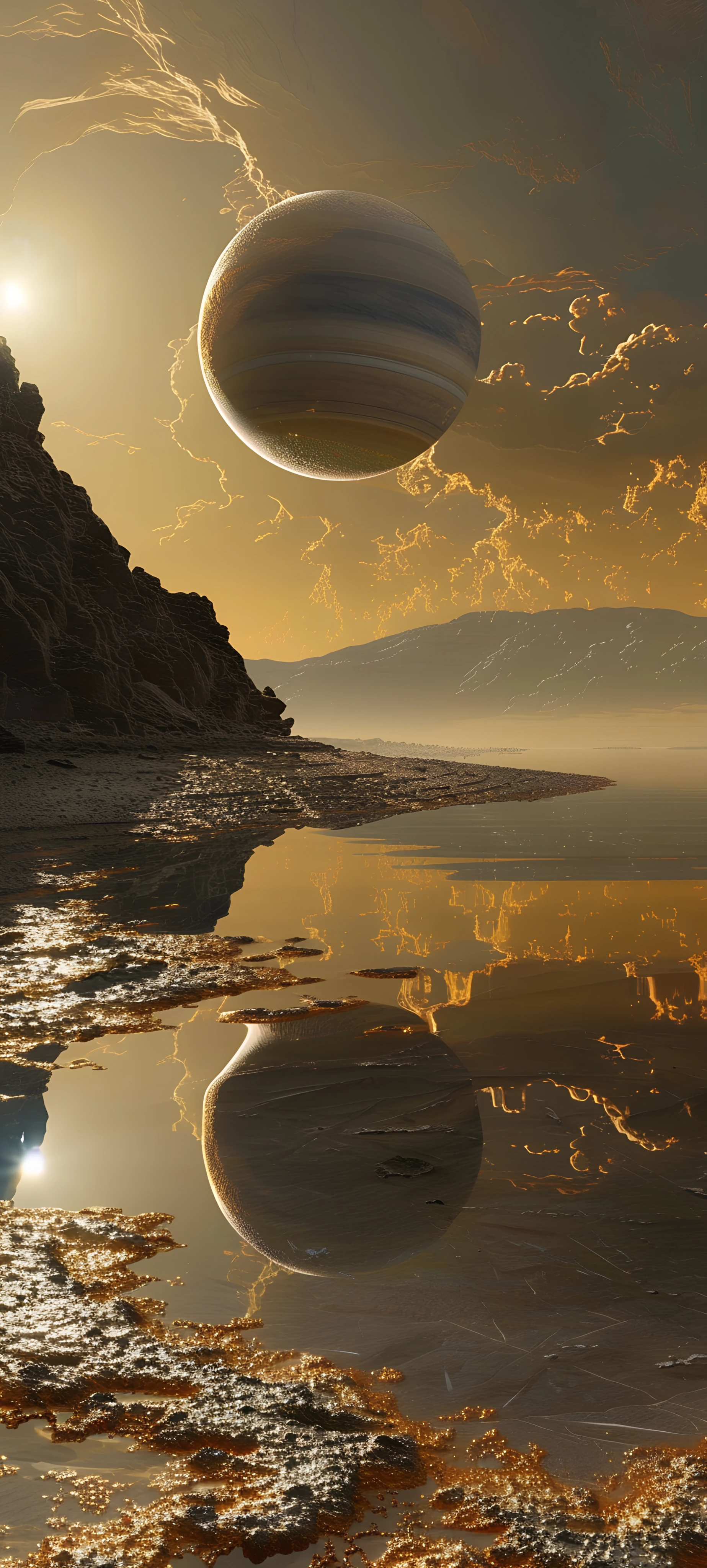 serene space wallpaper — scenery, sun, sky, water (free 4K phone download)