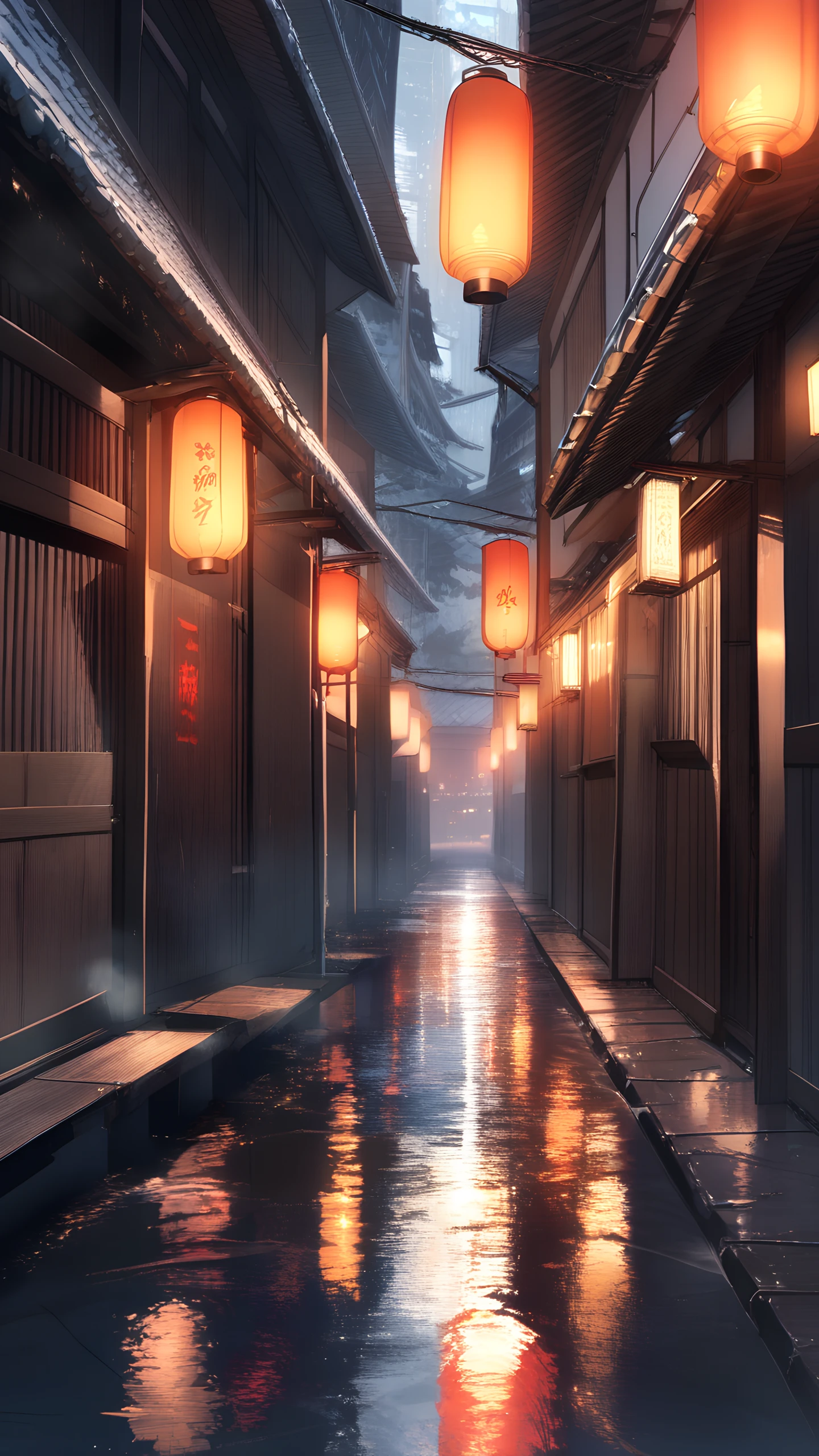 Anime Wallpaper Izakaya Alley Lanterns 1440×2560 anime wallpaper