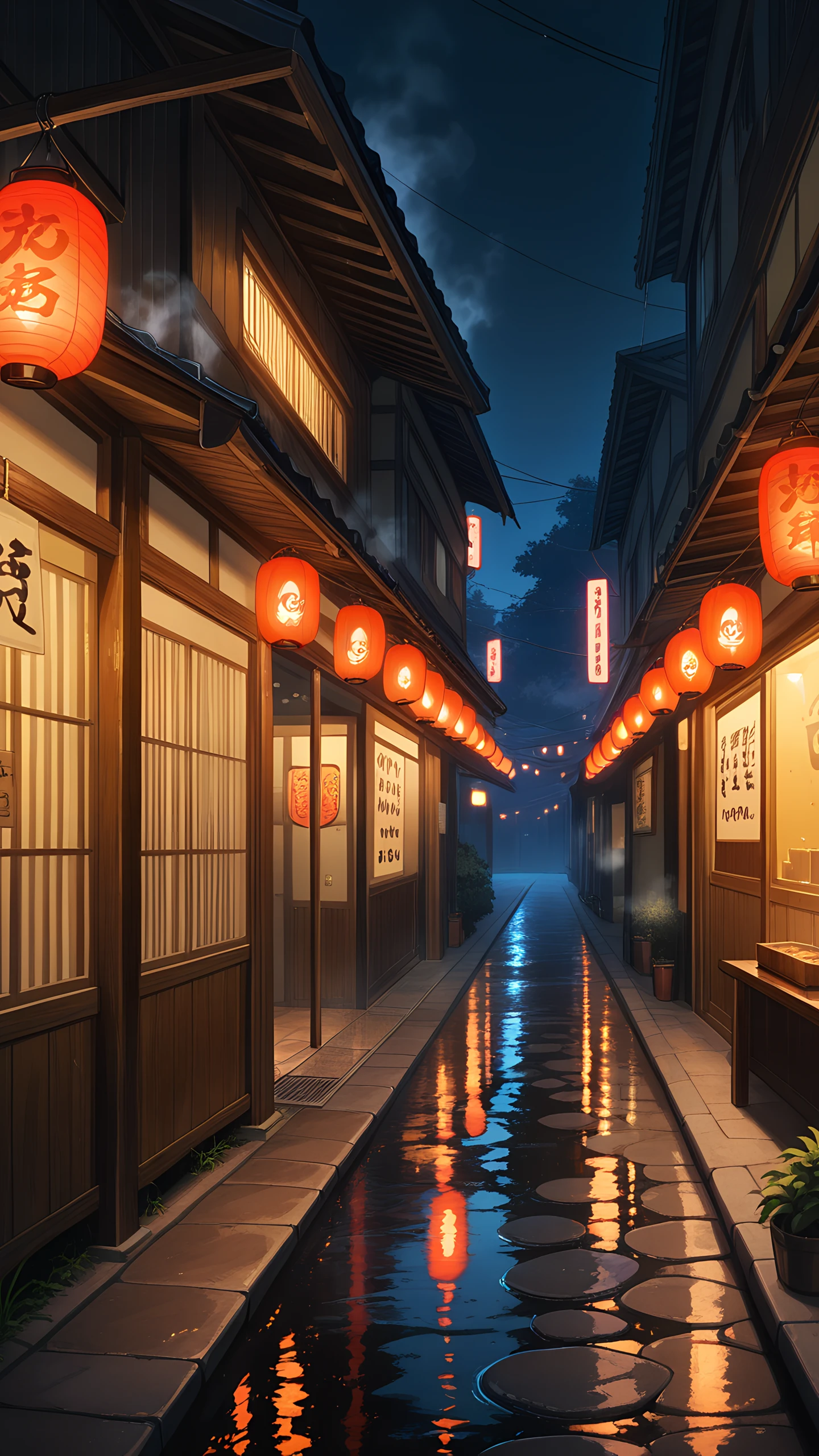 Anime Wallpaper Izakaya Alley Lanterns 1440×2560 anime wallpaper