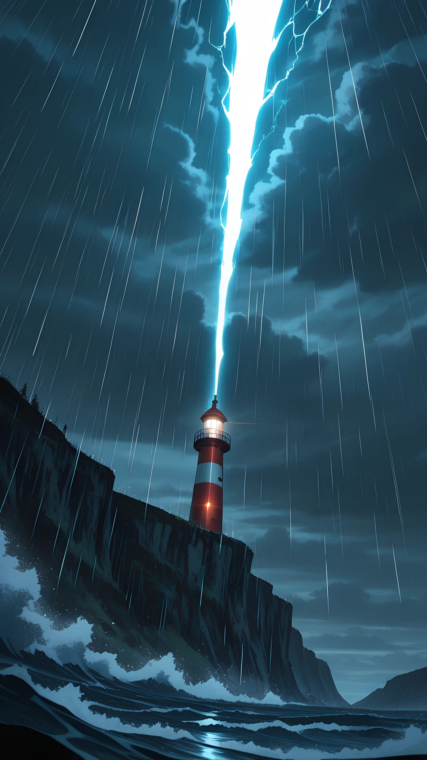 Anime Wallpaper Lighthouse Storm 1440×2560 anime wallpaper