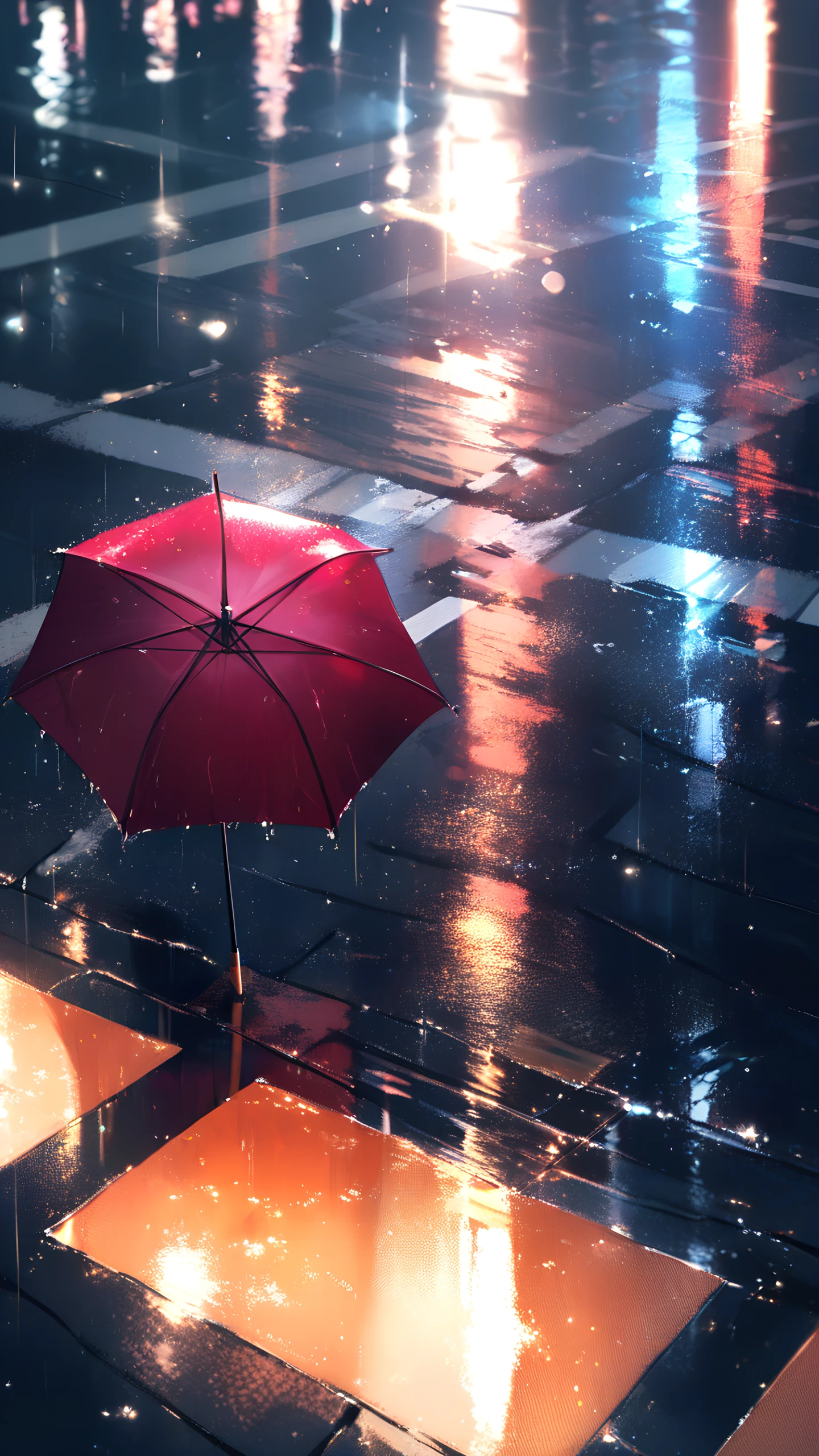 Anime Wallpaper Rainy Crosswalk Neon 1440×2560 anime wallpaper