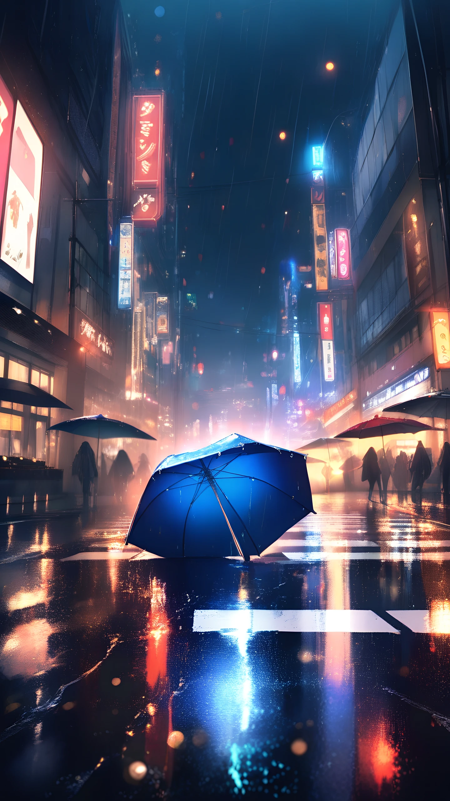 Anime Wallpaper Rainy Crosswalk Neon 1440×2560 anime wallpaper