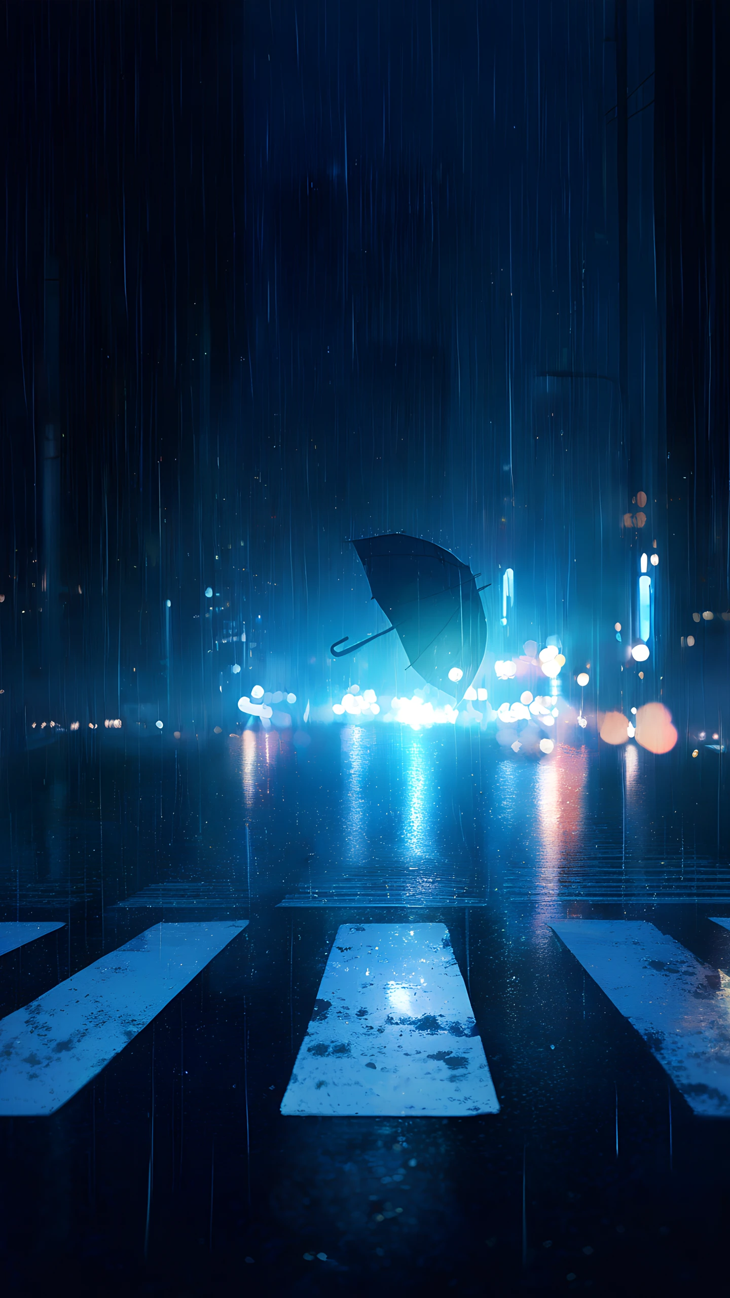 Anime Wallpaper Rainy Crosswalk Neon 1440×2560 anime wallpaper
