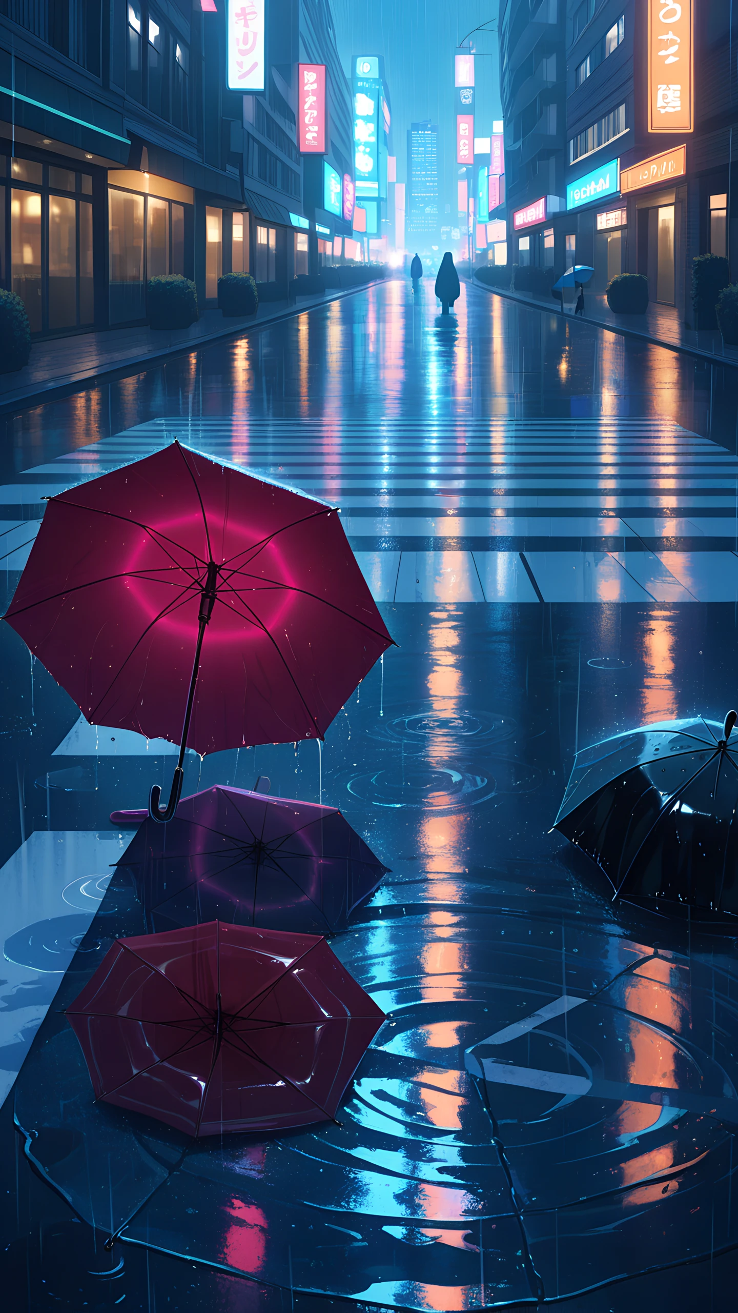 Anime Wallpaper Rainy Crosswalk Neon 1440×2560 anime wallpaper