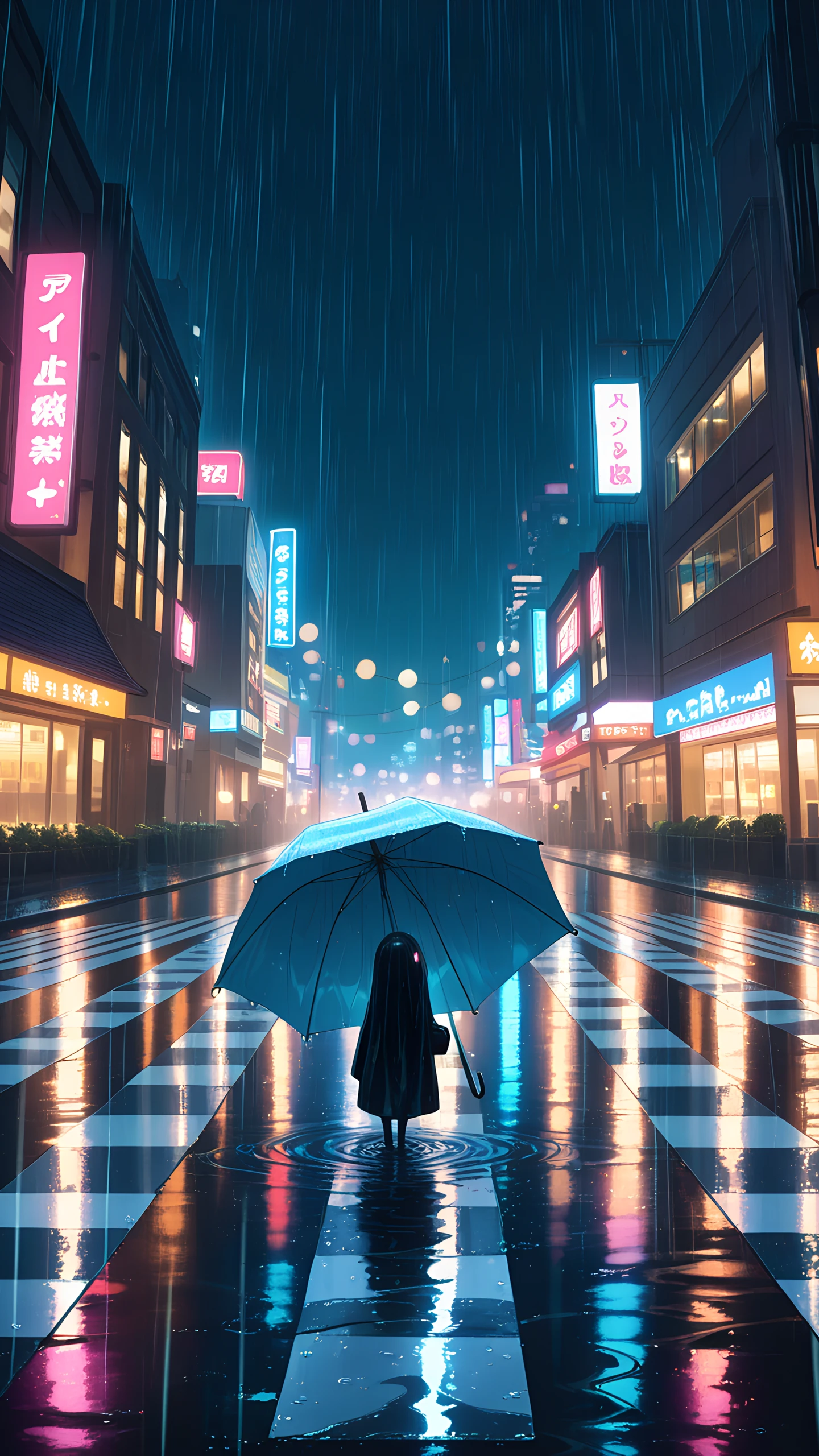 Anime Wallpaper Rainy Crosswalk Neon 1440×2560 anime wallpaper