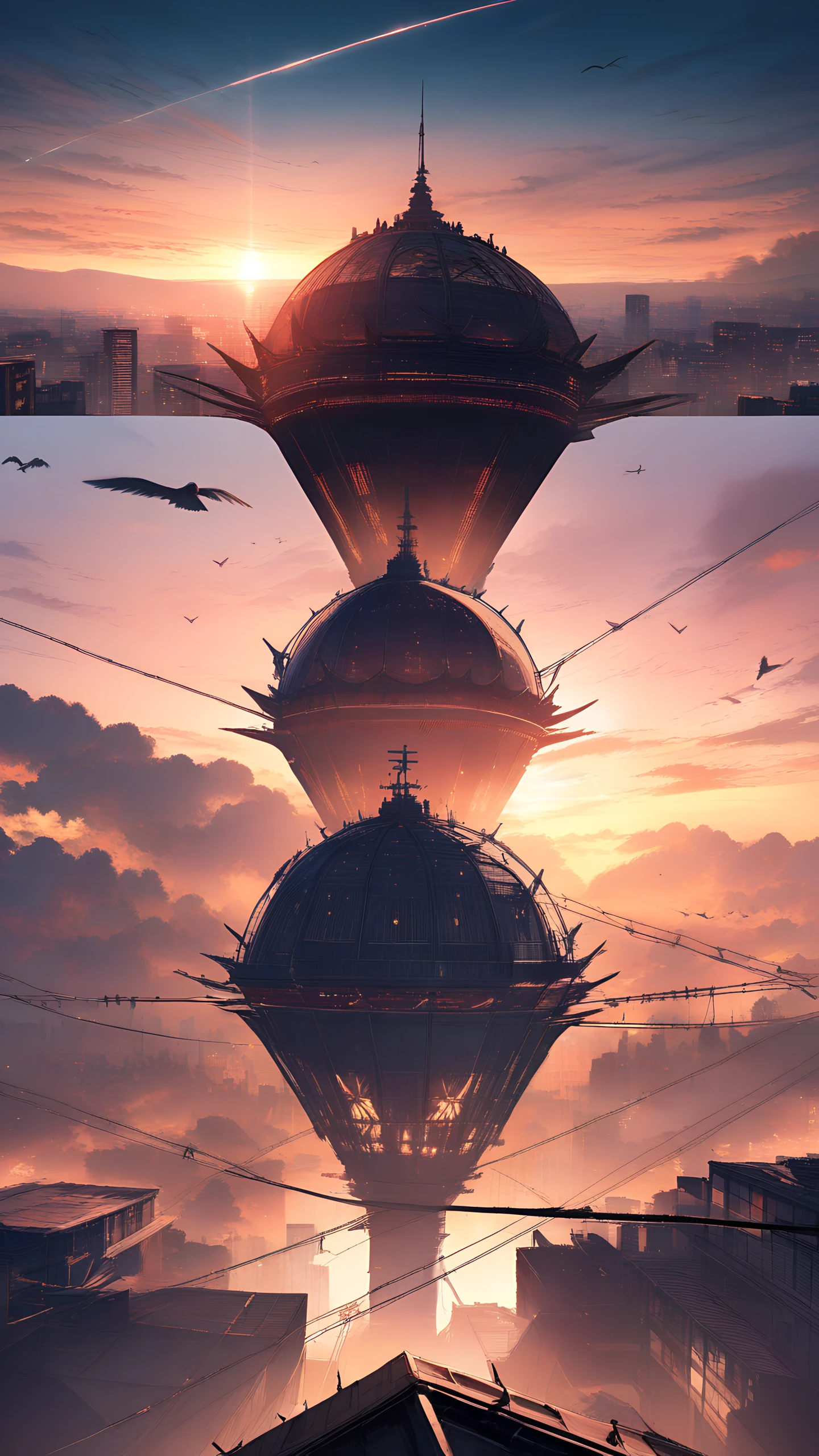 Anime Wallpaper Rooftop Powerlines Sunset 1440×2560 anime wallpaper