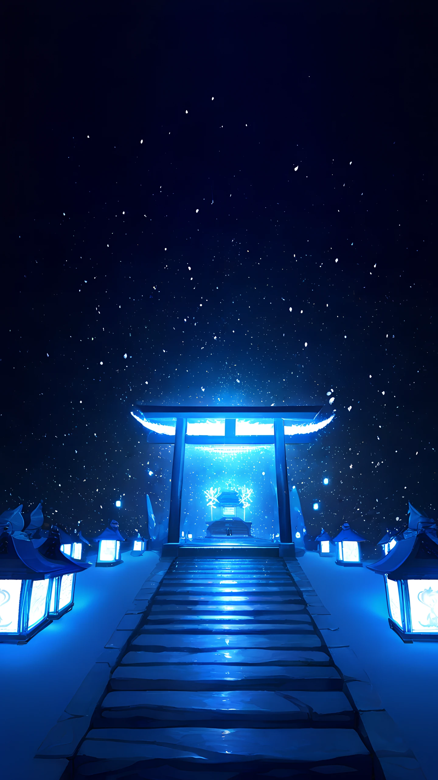 Anime Wallpaper Snow Shrine Lanterns 1440×2560 anime wallpaper
