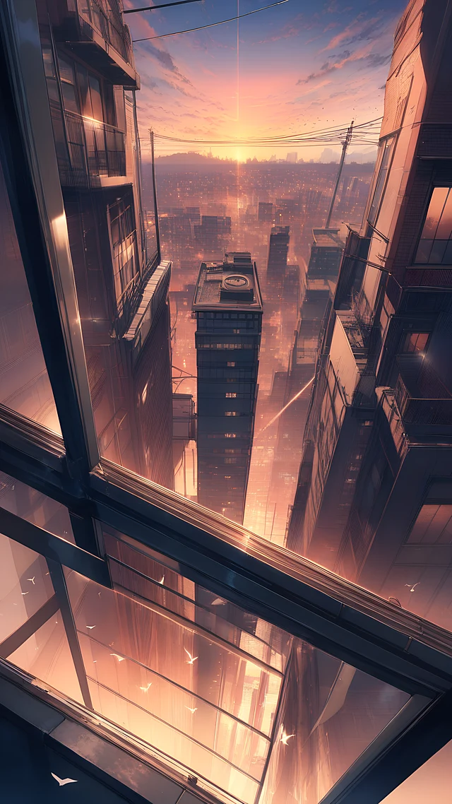 anime wallpaper rooftop powerlines sunset — 1440×2560