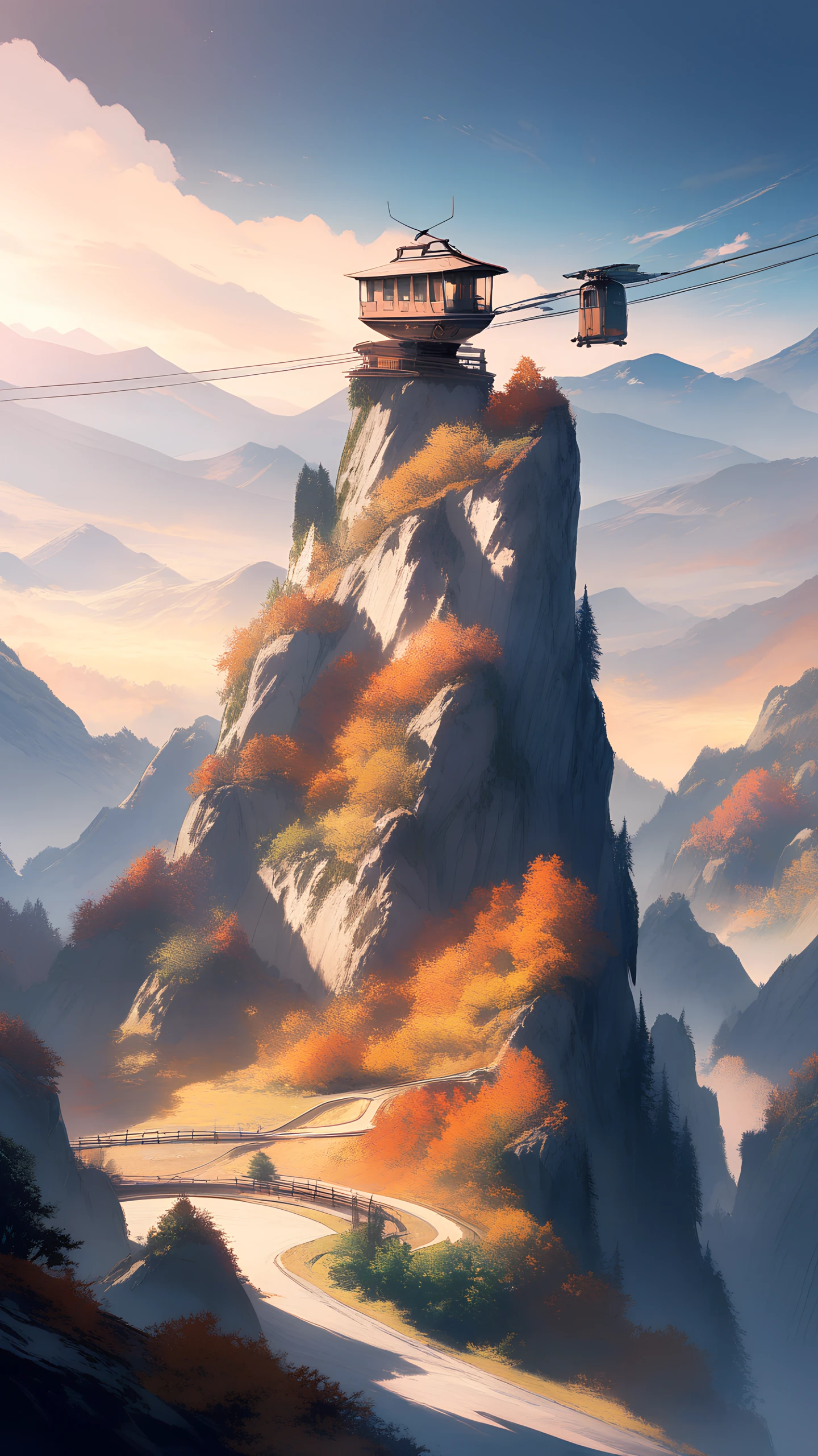 Anime Wallpaper Mountain Cable Car 1440×2560 anime wallpaper