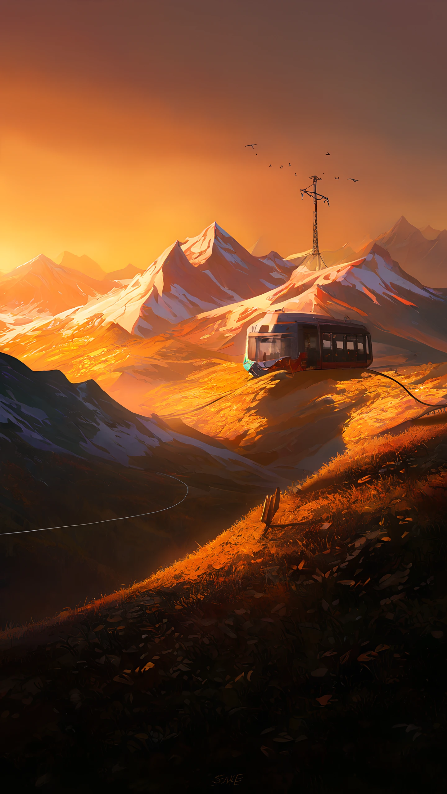 Anime Wallpaper Mountain Cable Car 1440×2560 anime wallpaper