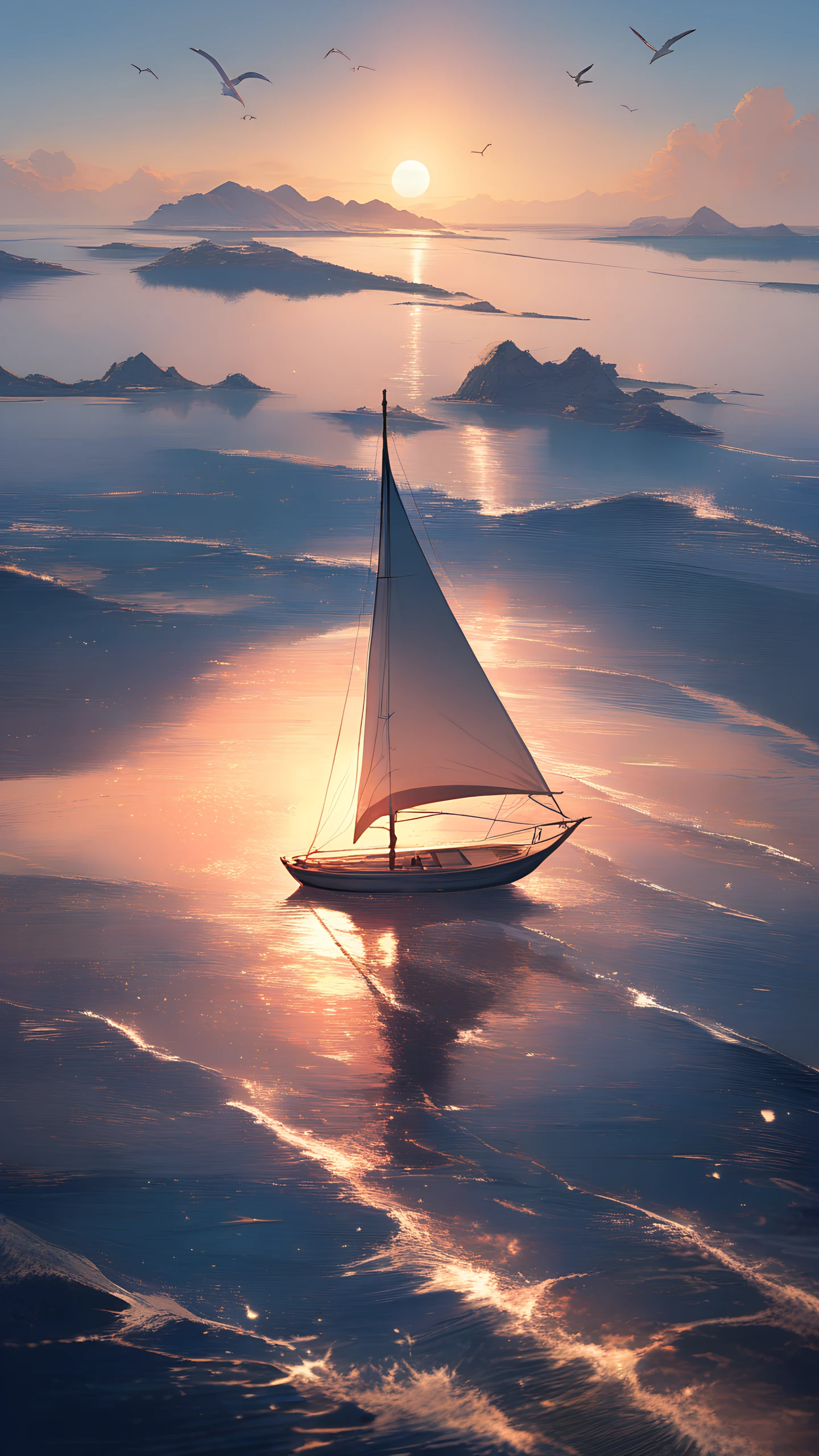 Anime Wallpaper Sailboat Sunset 1440×2560 anime wallpaper