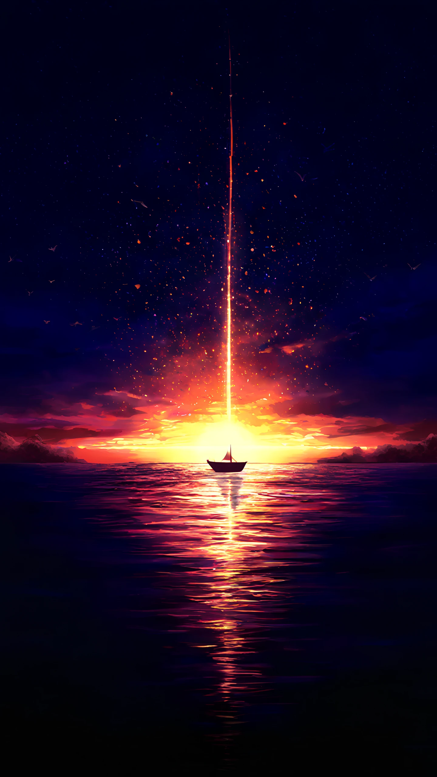 Anime Wallpaper Sailboat Sunset 1440×2560 anime wallpaper