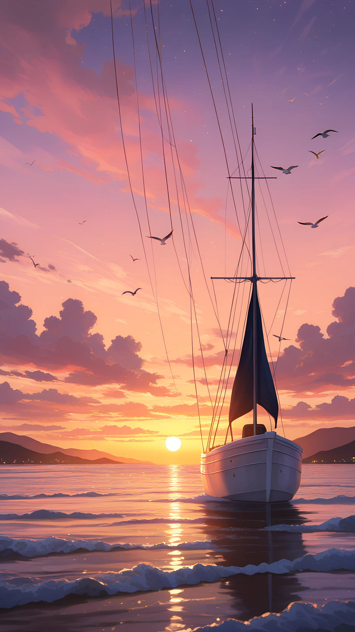 Anime Wallpaper Sailboat Sunset 1440×2560 anime wallpaper