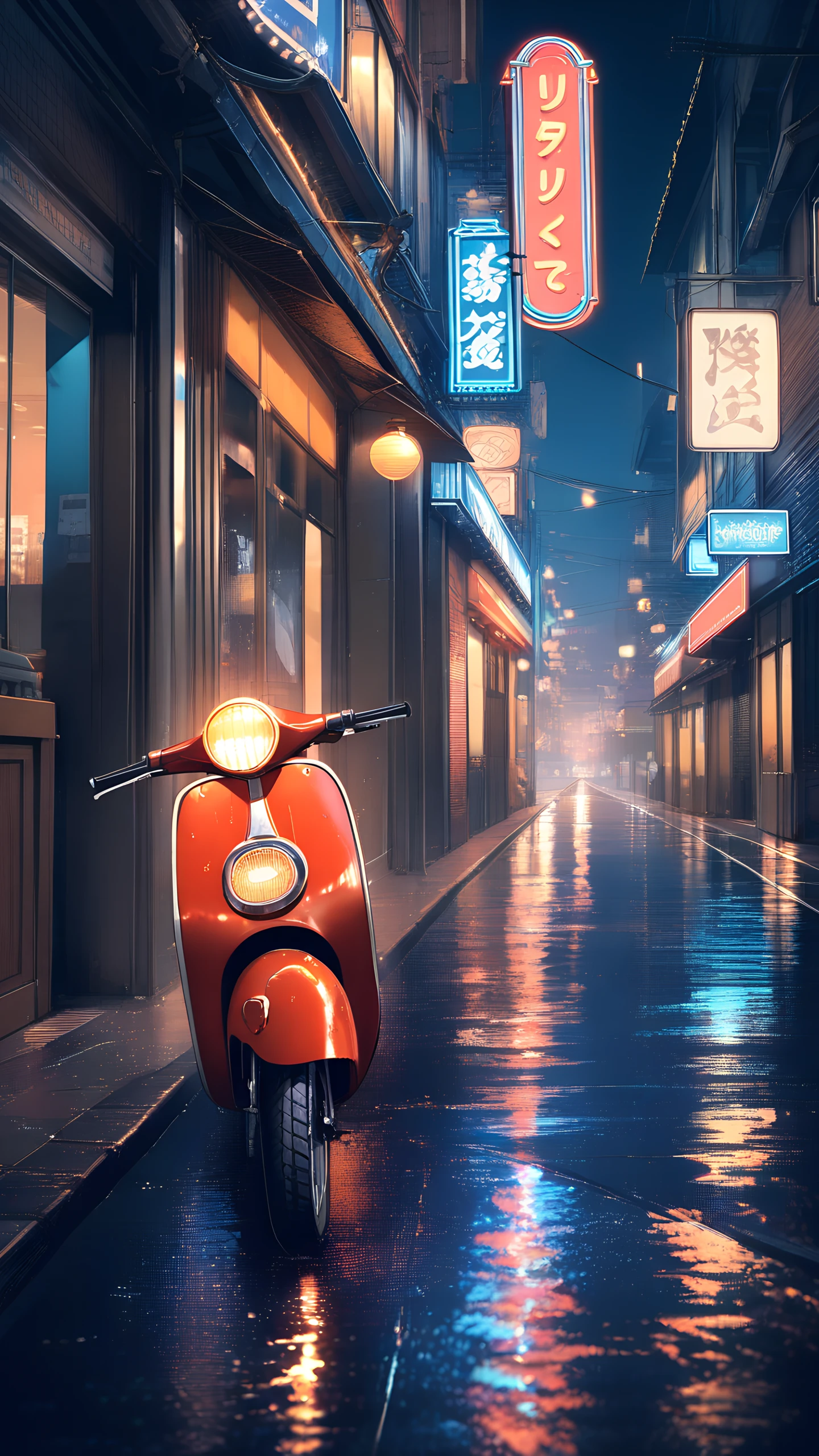 Anime Wallpaper Scooter Night Street 1440×2560 anime wallpaper