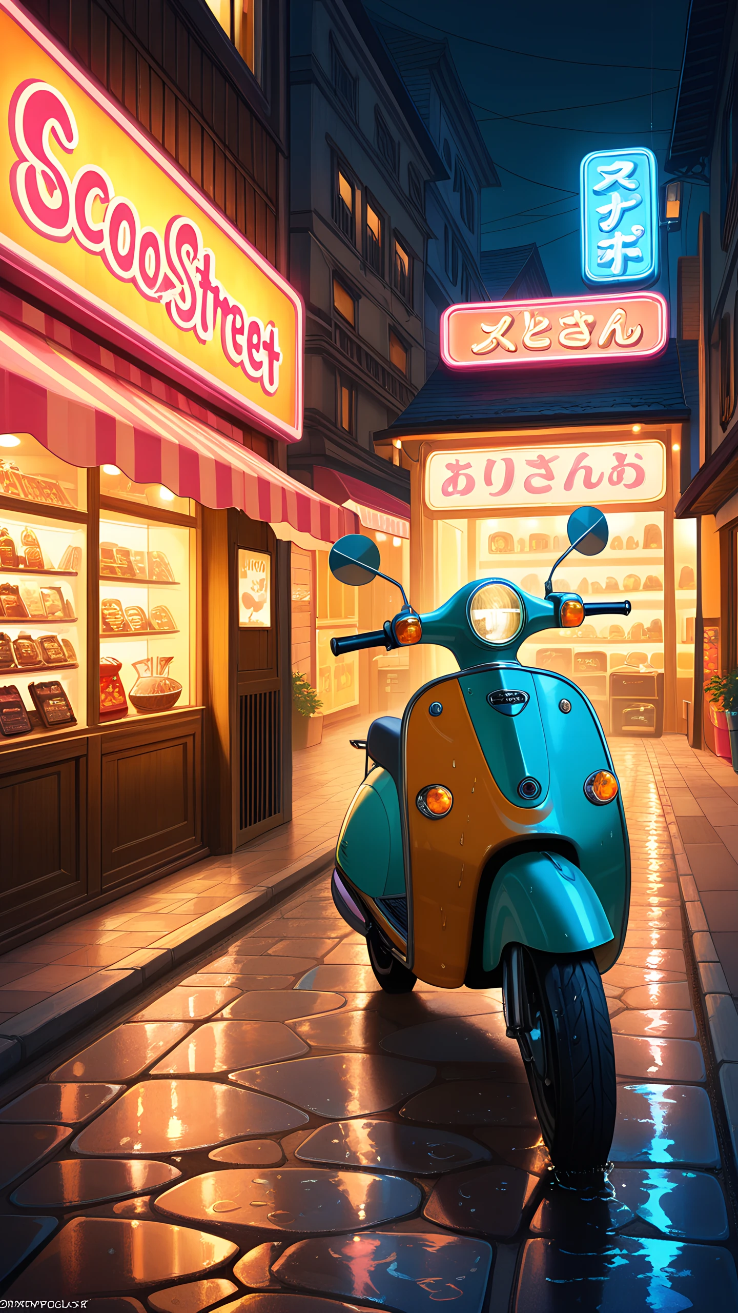 Anime Wallpaper Scooter Night Street 1440×2560 anime wallpaper