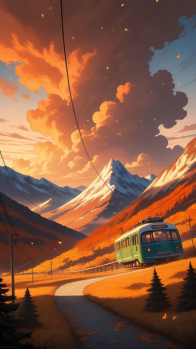 anime wallpaper mountain cable car — 1440×2560