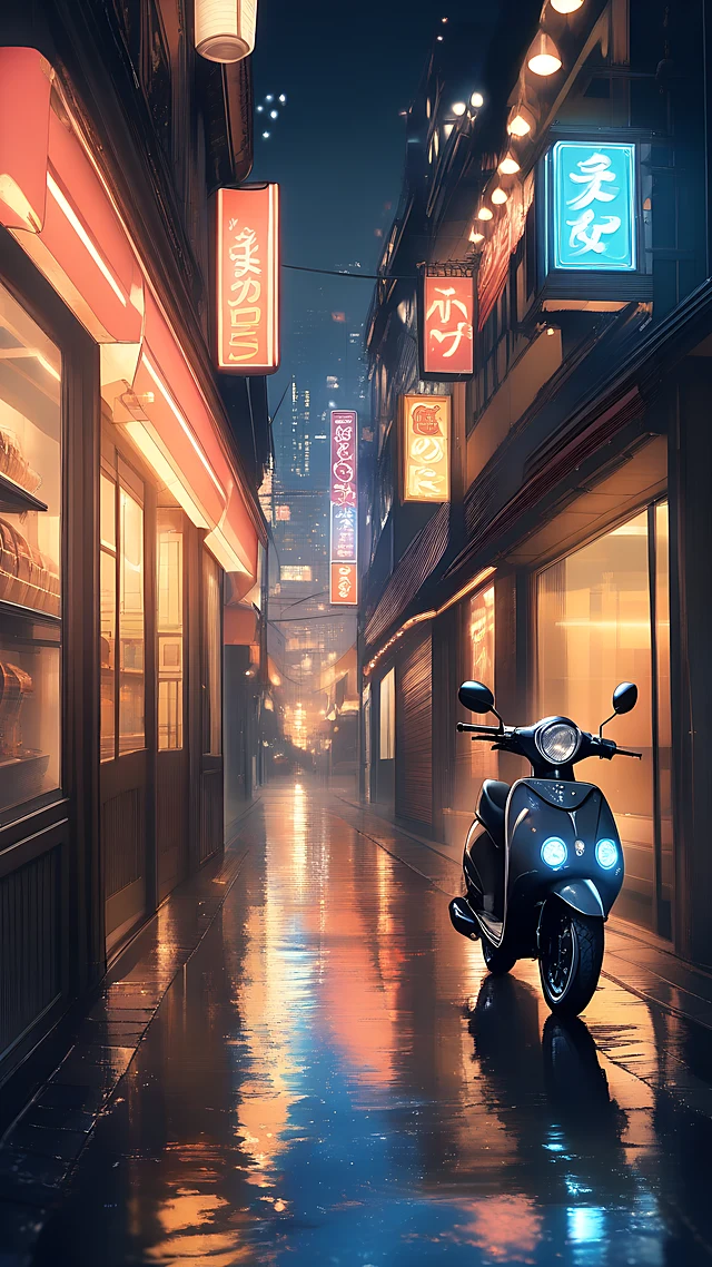 anime wallpaper scooter night street — 1440×2560