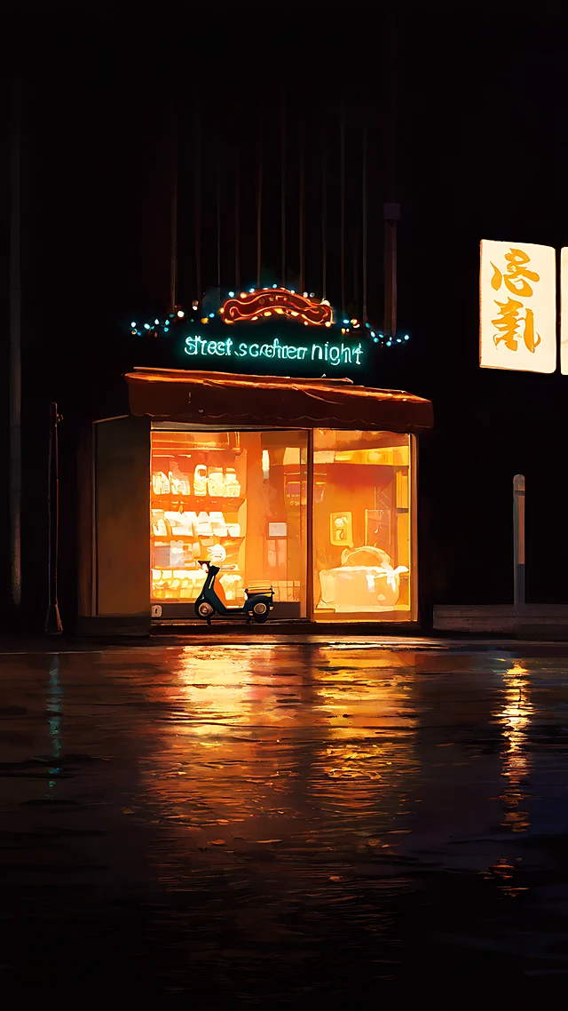 anime wallpaper scooter night street — 1440×2560