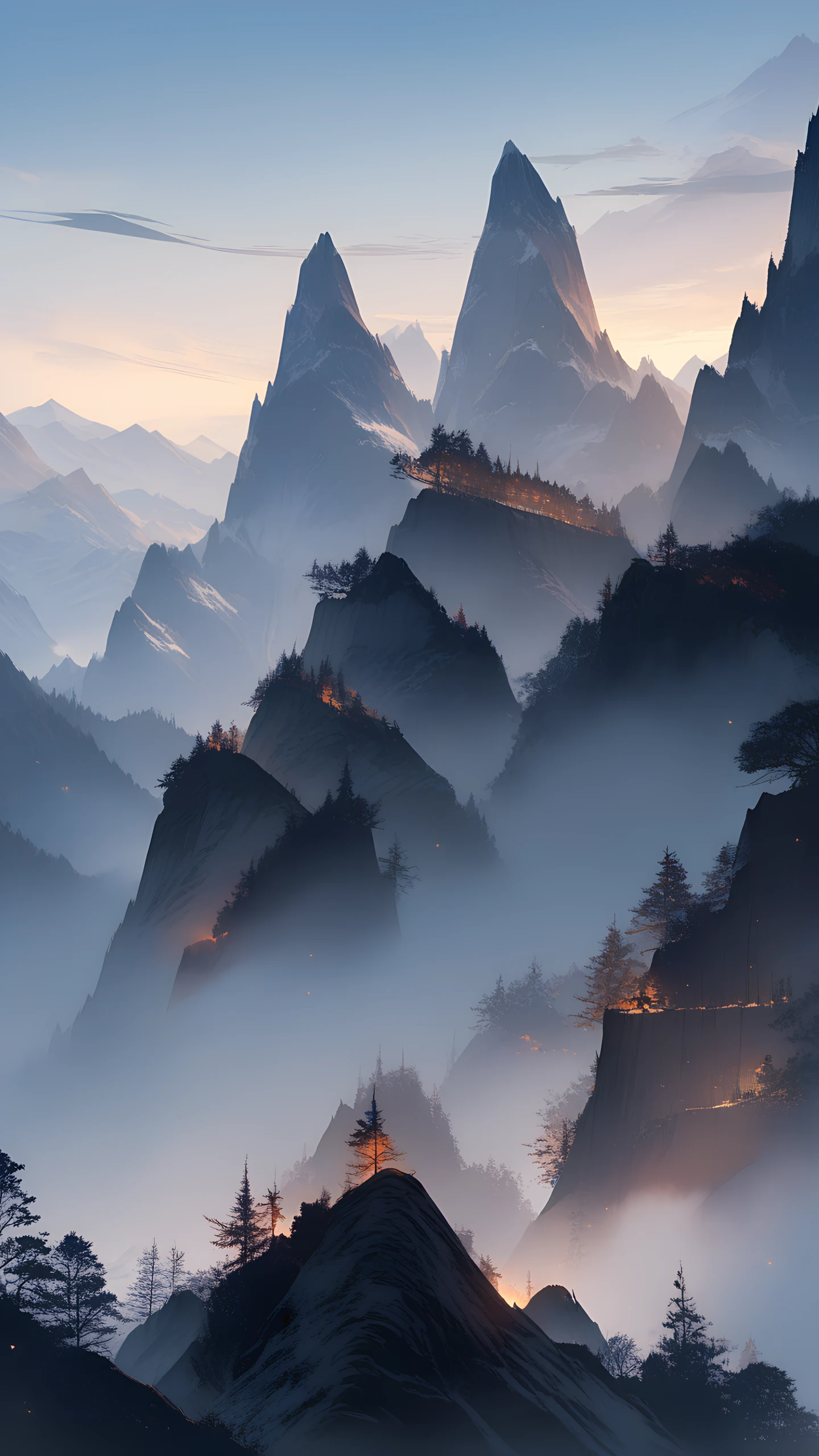 Anime Wallpaper Foggy Mountain Village 1440×2560 anime wallpaper