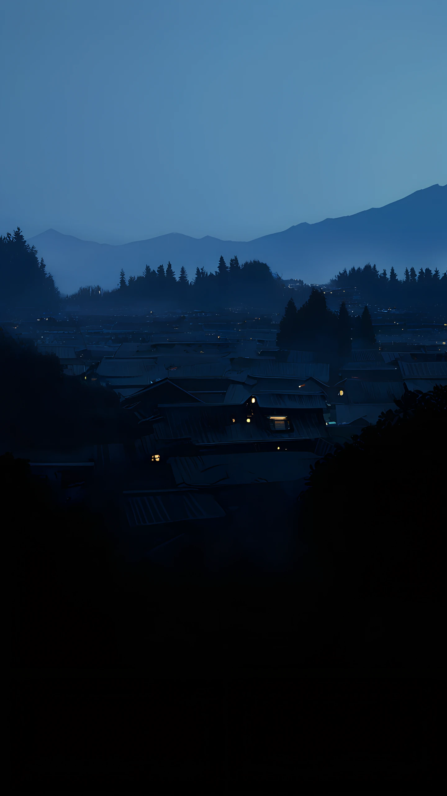 Anime Wallpaper Foggy Mountain Village 1440×2560 anime wallpaper