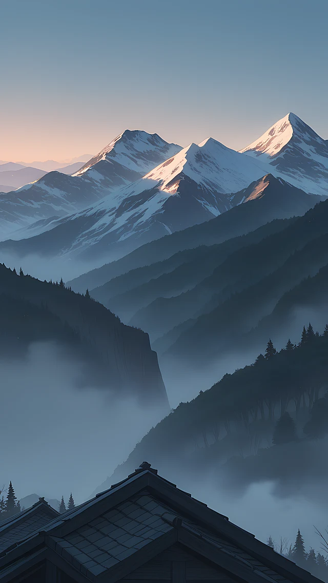 anime wallpaper foggy mountain village — 1440×2560
