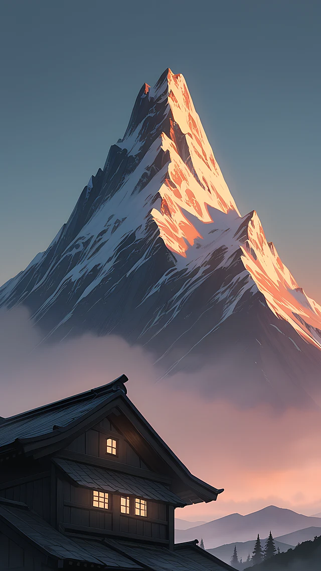 anime wallpaper foggy mountain village — 1440×2560